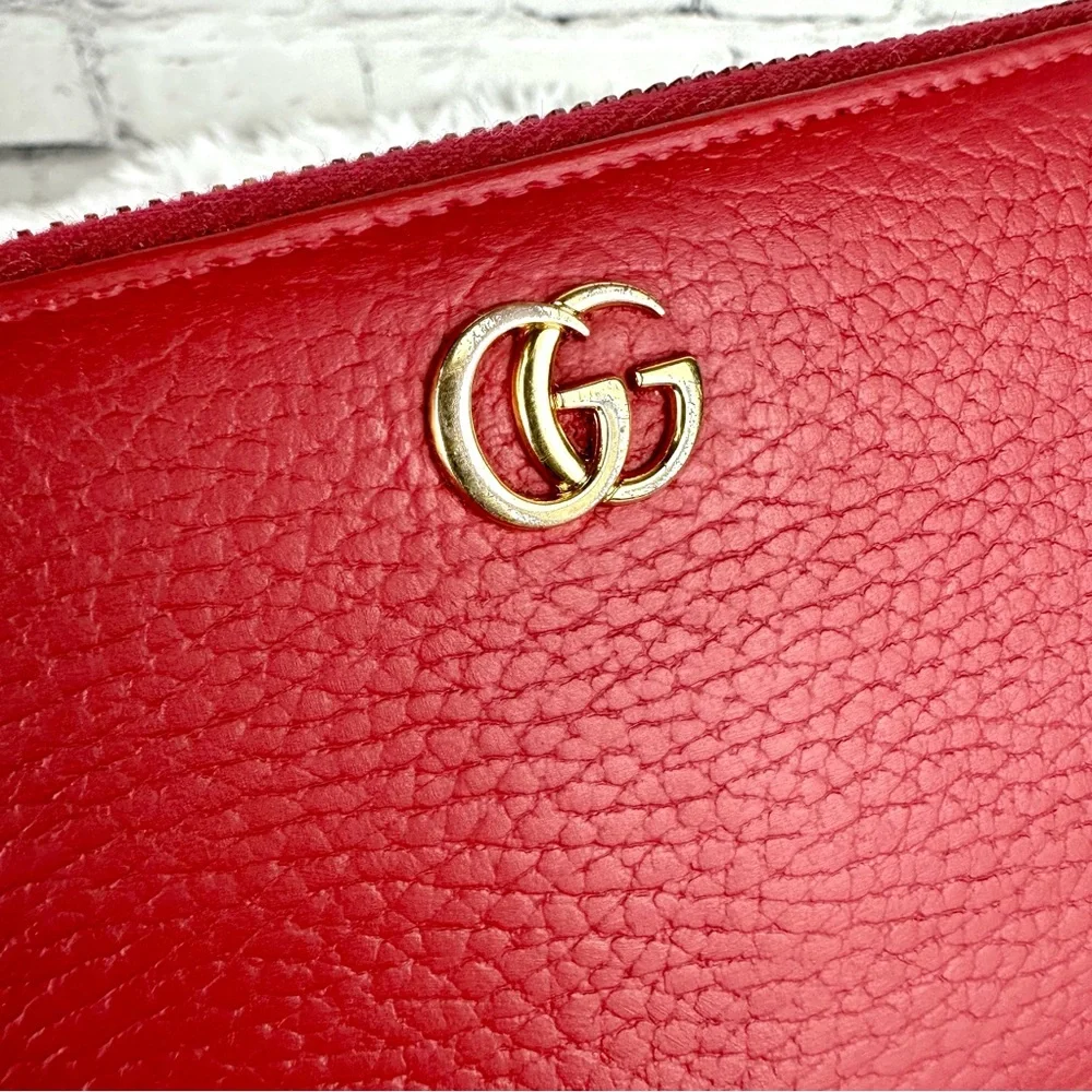 Gucci Marmont red leather zip around zippy wallet on chain crossbody WOC - Picture 7 of 16